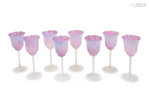 A Set of Eight Tiffany Studios Favrille Glass Goblets