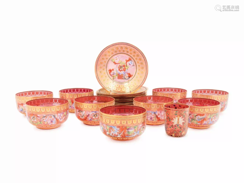 A Set of Nine Murano Parcel-Gilt and Enamel Decorated