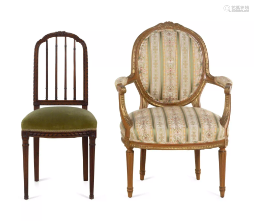 A Louis XVI Style Parcel Gilt Fauteuil