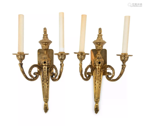 A Pair of Louis XVI Style Gilt Bronze Two-Light Wall