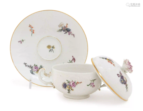 A Meissen Porcelain Covered Sugar and Underplate
