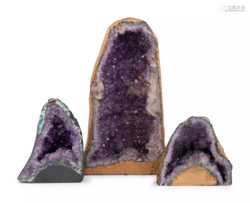 A Group of Three Large Amethyst Geodes