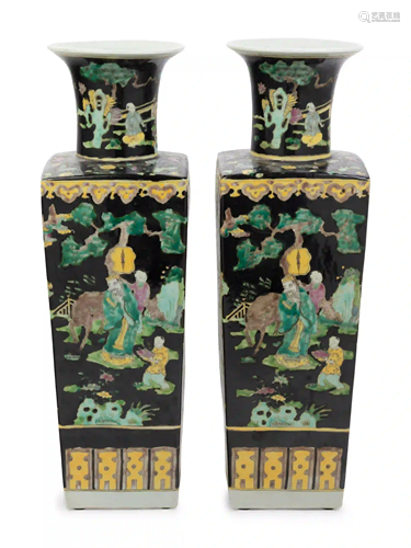 A Pair of Chinese Famille Noir Porcelain Vases