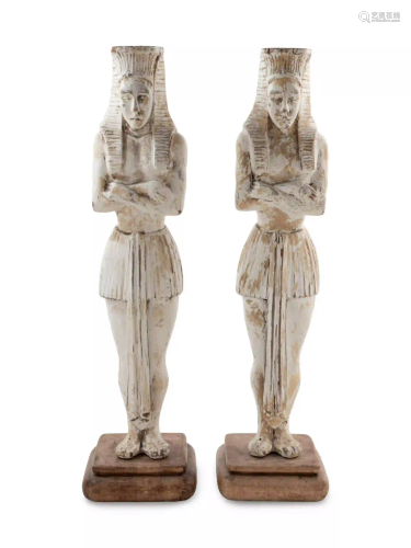 A Pair of Egyptian Revival Painted Caryatids