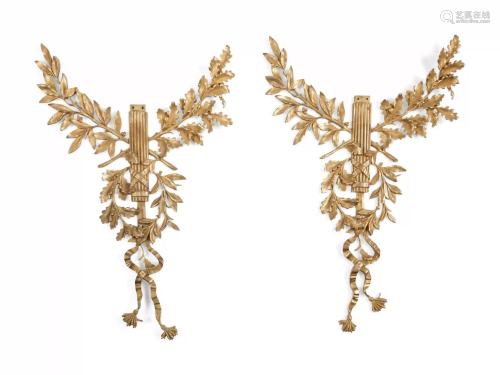 A Pair of Louis XVI Style Gilt Bronze Wall Ornaments