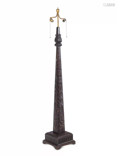 A Carved Mahogany Floor Lamp