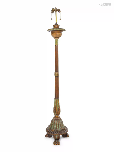 A Neoclassical Painted and Parcel Gilt Floor Lamp