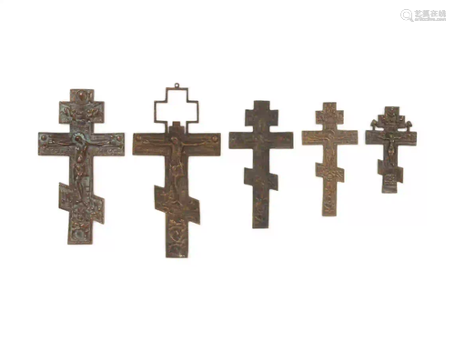 Five Russian Cast Bronze Crosses