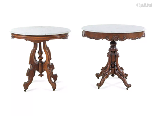 An Italian Walnut Marble-Top Side Table and a Victorian