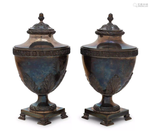 A Pair of George III Silver Covered Urns