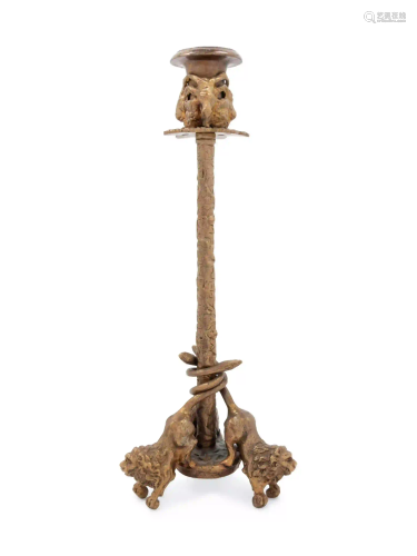 A Neoclassical Style Gilt Metal Candlestick