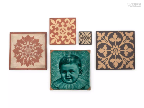 A Collection of Five American and English Ceramic Tiles