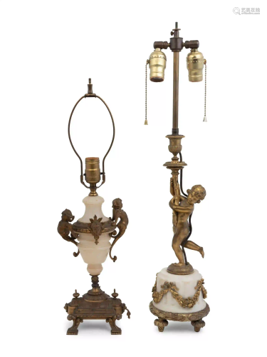 Two Continental Gilt Metal Mounted Marble Lamps