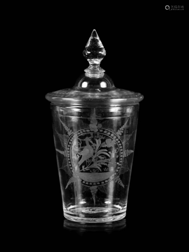 An American Etched Glass Cup-and-Cover