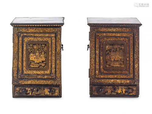 A Pair of Chinese Export Lacquered Cabinets