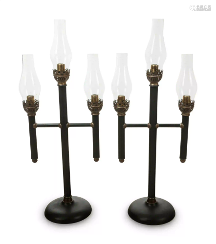 Two French Tole Three-Light Candelabra
