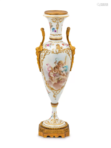 A Sevres Style Gilt Bronze Mounted Porcelain Vase