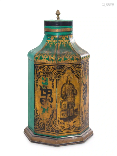 A Tole Painted Chinoiserie Covered Jar