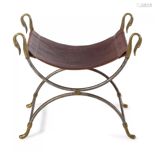 A French Neoclassical Style Steel and Leather Stool