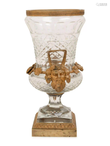 A Continental Gilt Bronze Mounted Cut Glass Urn
