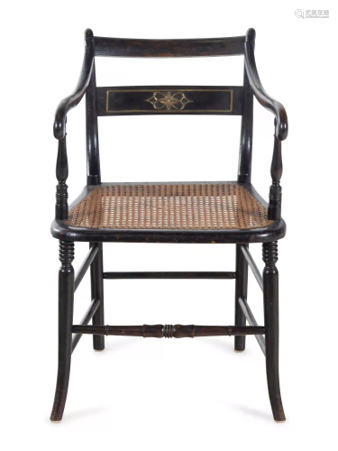 A Regency Stenciled and Ebonized Armchair