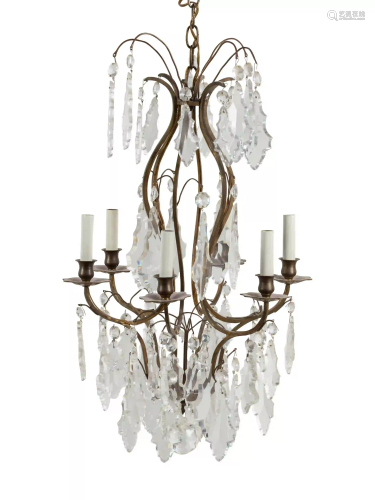 A Neoclassical Cut Glass Six-Light Chandelier