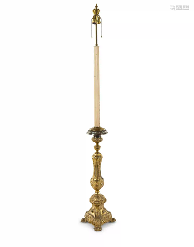 A Neoclassical Gilt Bronze Floor Lamp