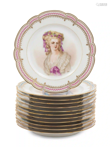 A Set of Twelve Sevres Painted Porcelain Dessert Plates