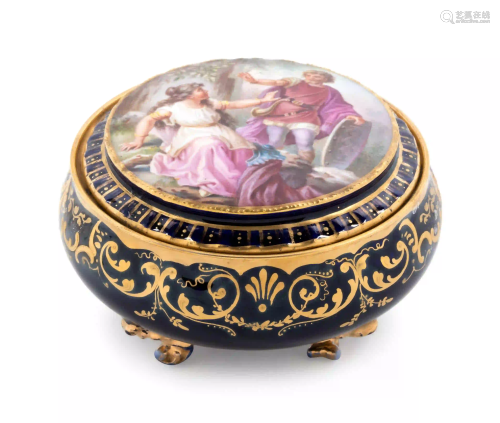 A Vienna Painted and Parcel Gilt Porcelain Covered Box