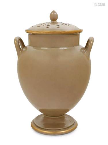 An English Parcel Gilt Porcelain Potpourri Jar and