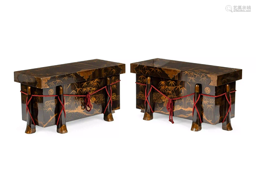 A Pair of Japanese Export Lacquer Lift-Top Chests