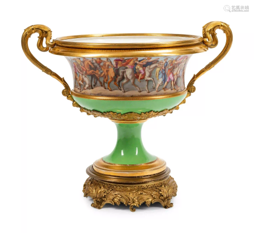 A Large Continental Gilt Bronze Mounted Porcelain