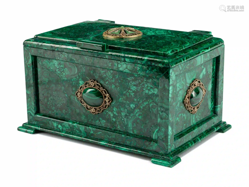 A Continental Malachite Table Casket