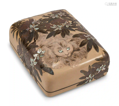 A Japanese Export Mother-of-Pearl Inlaid Lacquer Box