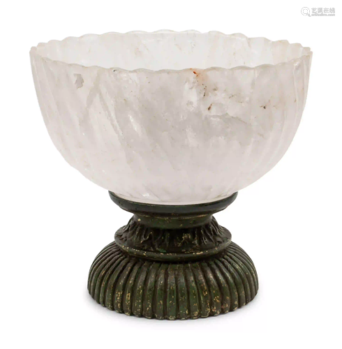 A Large Rock Crystal Center Bowl on a Painted Wood Base