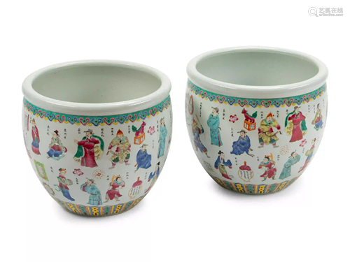 A Pair of Chinese Export Enameled Porcelain Jardinieres