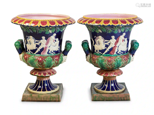 A Pair of Majolica Urns