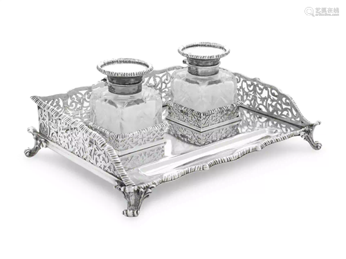 An Edwardian Silver and Cut Glass Ink Stand