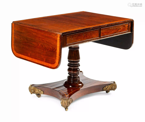 A Regency Gilt Bronze Mounted Satinwood-Banded Mahogany