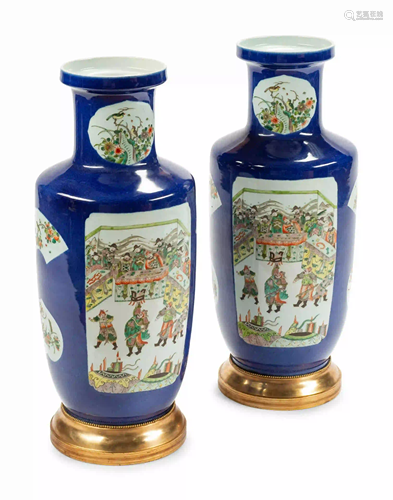 A Pair of Large Chinese Export Blue-Ground Porcelain