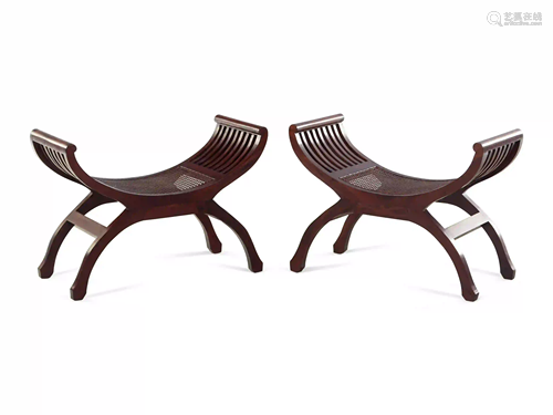 A Pair of Regency Style Cane Upholstered Mahogany