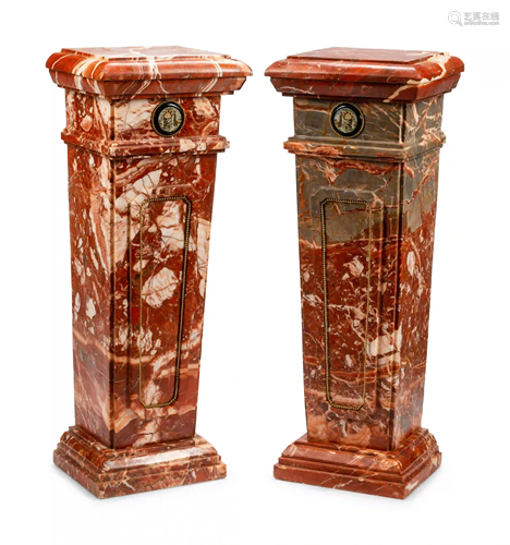 A Pair of Micromosaic Mounted Marble Pedestals