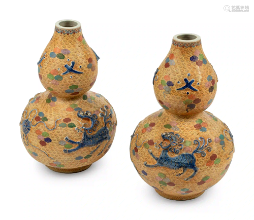 A Pair of Chinese Export Cloisonne-over-Porcelain Vases