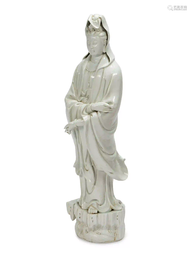 A Large Chinese Export White Glazed Porcelain Figure of