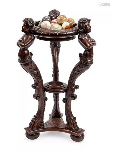 A Continental Carved Wood Jardiniere and Fifteen Marble