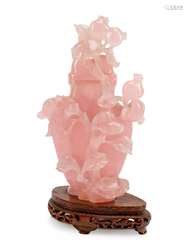 A Chinese Export Carved Rose Quartz Vase