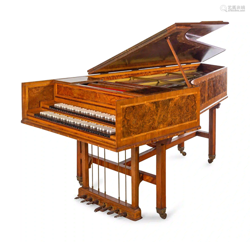 A Burl Walnut and Satinwood Two-Manual Harpsichord by