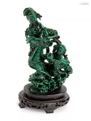 A Chinese Export Carved Malachite Figural Group