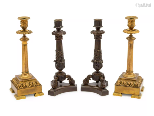 Two Pairs of Continental Bronze Candlesticks
