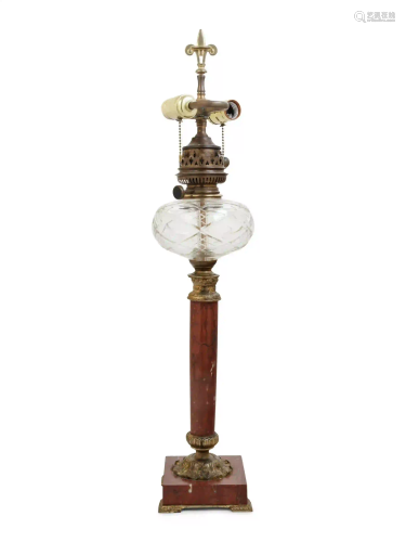 A Continental Gilt Bronze and Marble Fluid Lamp